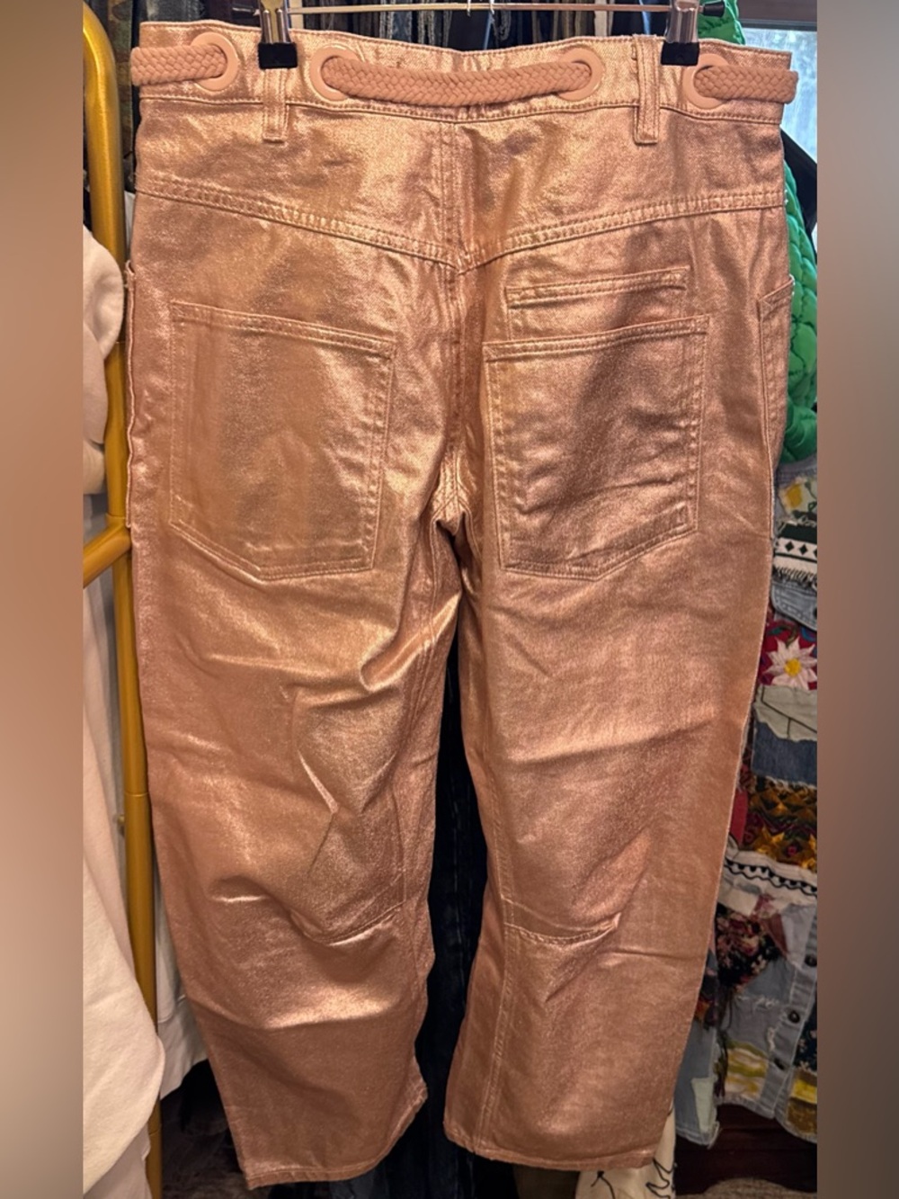 NWOT Free People We The Free Moxie Metallic Low-Slung Barrel Jeans - pink - 26 - Picture 9 of 11
